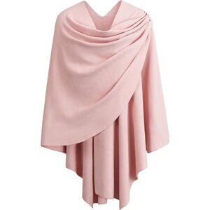 Women's 1-pink Cross Front Poncho Sweater Wrap Knitted Elegant Shawls Cape
